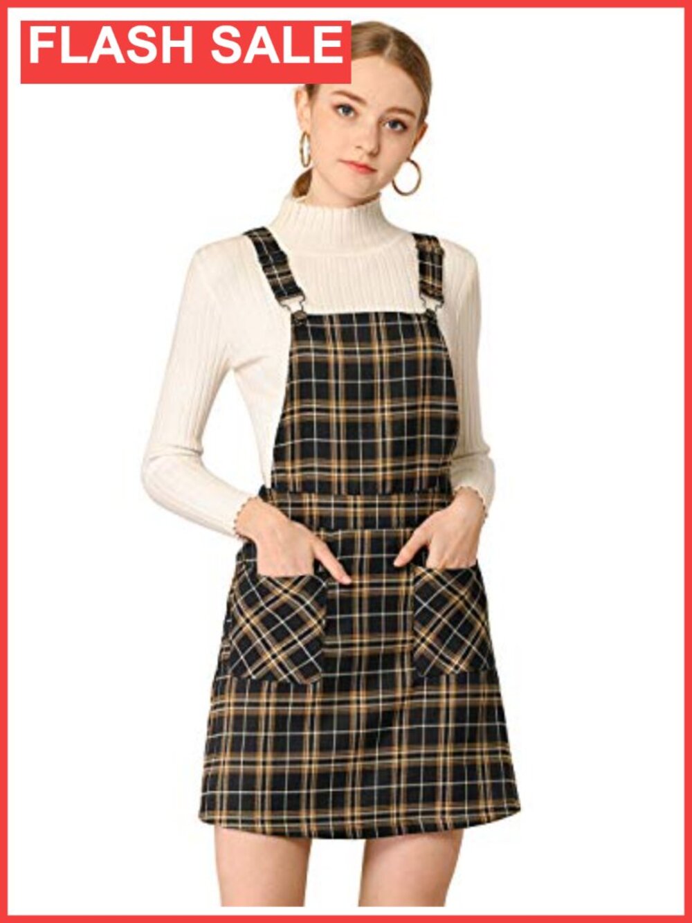 Plaid Overall Dress Suspender Short Pinafore A-Line Above Knee Adjustable Straps